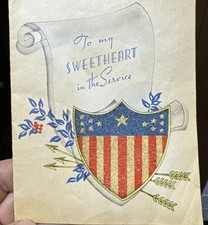 VTG Valentines Day Card WWII 1940s Military Service Made in USA 5” X 8” Lipstick