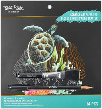 Scratch Art Paper Pad, 12 Sheets Ocean Designs Stylus, 8X8 In