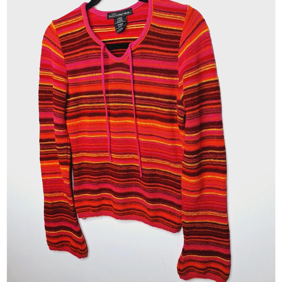 Suéter Vintage Años 90 Y2K Rayas Sin Límites Arco Iris Manga Larga Grunge Grande Foto 2 de 4