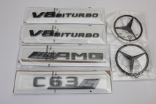 C63S V8 Biturbo AMG Gloss Black Badge Emblem Set for W204 W205
