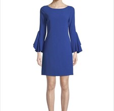 ELIE TAHARI  Dori Boat Neck Flared Sleeve Crepe A Line Dress Size 8 Retail $398