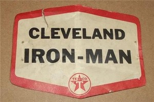 VINTAGE TEXACO GAS OIL SERVICE STATION "CLEVELAND IRON-MAN" STICKER DECAL SIGN