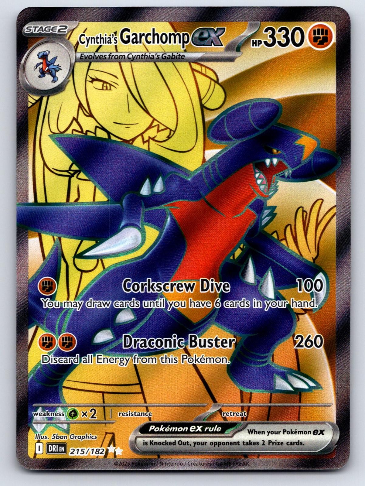 Cynthia's Garchomp ex 215/182 Ultra Rare Destined Rivals Pokemon Holo
