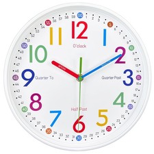 10 Inch Non Ticking Battery Operated Silent Colorful Learning Clock for Kids