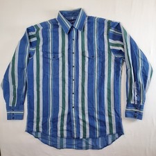 Wrangler X-Long Tails Blue White Green VTG 90s 16.5 x 35 Pearlsnap Shirt Top