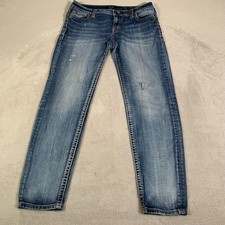 Miss Me Easy Skinny Jeans Womens 30 Blue Medium Wash Mid Rise Distressed 31in