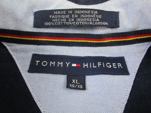 Tommy Hilfiger Flannel Shirt Mens XL Navy Cotton Long Sleeve Collar Button Down - Picture 3 of 7