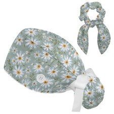 Nurse Surgical Scrub Cap For Women With Ponytail And Button Adjustable