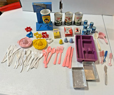 Vintage Children's Plastic Mostly Pretend Doll Food, Utensils, Bake ware