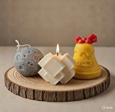  Moon Ball Cube Knot & Christmas Bell Novelty Candle Set 3 Pc