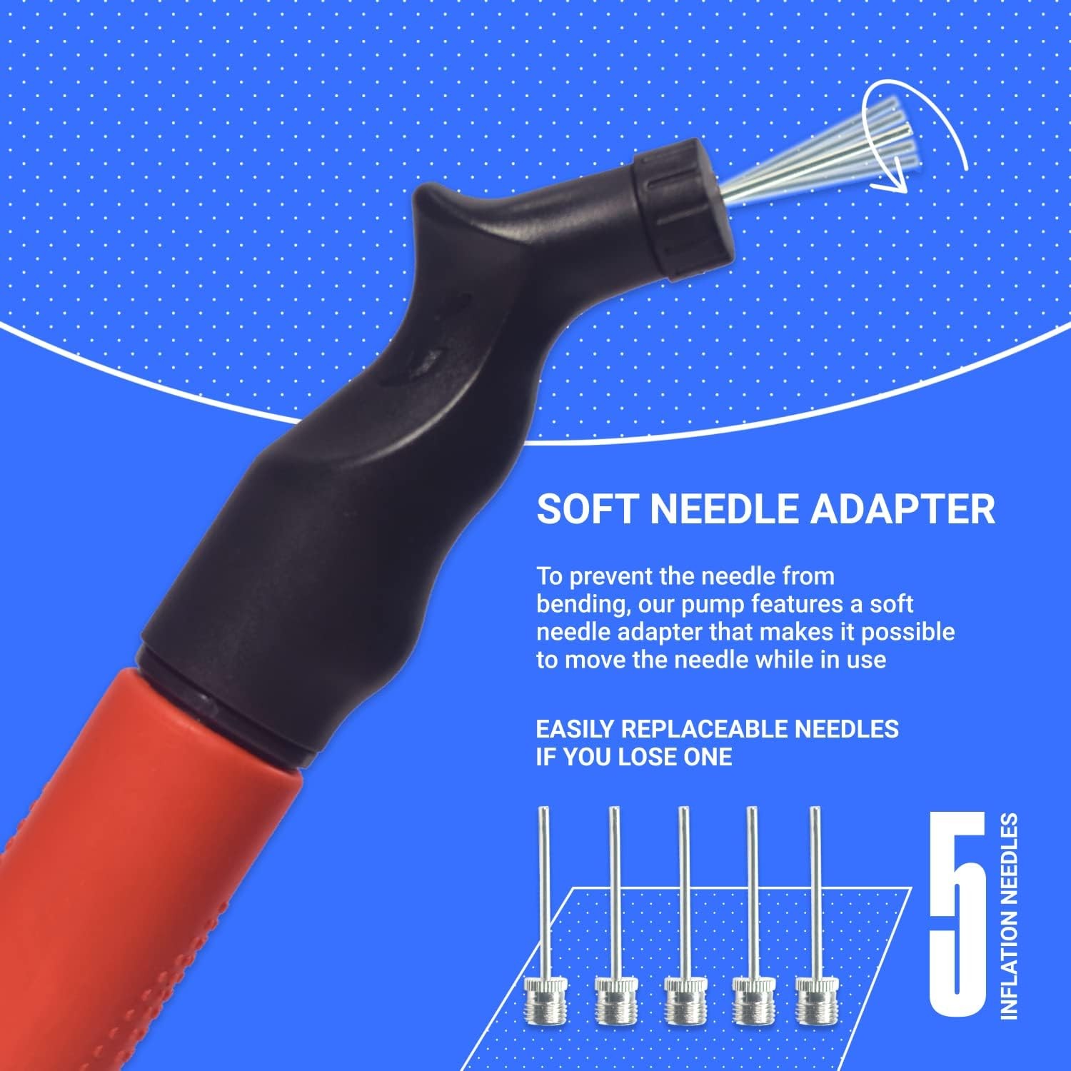 SPORTBIT Ball Pump with 5 Needles – Hand Pump for Volleyball, Soccer, Basketball