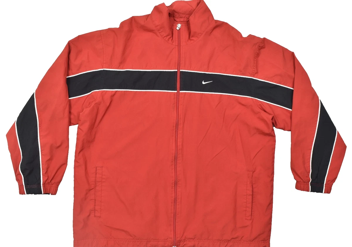 Nike Vintage Windbreaker Jacket Red Black White Swoosh Men's XXL