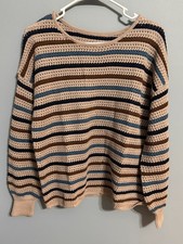 NWT Women  s Striped Knit Sweater Drop Shoulder Crew Neck Pullover Multicolor