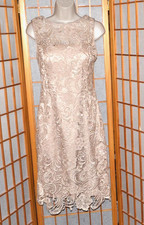 Adrianna Papell Champagne Lace Mother of Bride Groom Cocktaiul Dress LikeNew 8