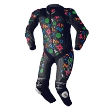 RST Pro Series EVO Leather Motorcycle Racing Suit Neon Doodle + Free Gloves