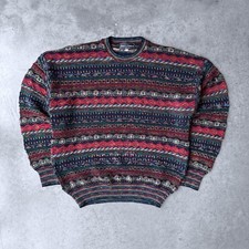 Vintage 90s Marco Bandini Coogi Style Sweater Cable Knit Italian Multicolor LG
