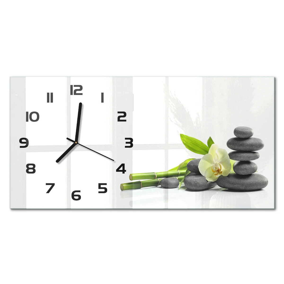 Reloj de Pared Rectangular Horizontal Vidrio Templado Premium Orquídea 60x30 cm