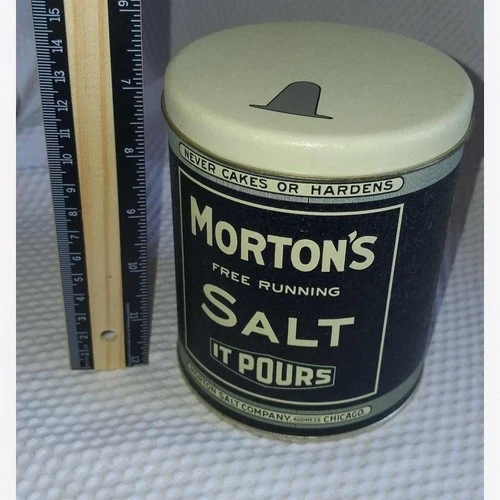 Vintage 1985 Morton's Salt Tin folk Advertising Sign container collectible decor
