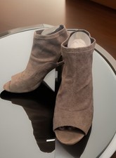 NINE WEST Women's Gray Suede Open Toe Heels Bootie Sz 7.5 M