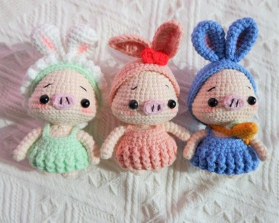 Crochet Piggy Car Decor, Cute Sunflower/Frog/Bunny Piggy Crochet Doll, Cute Gift