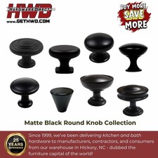 Round Cabinet Knobs Collection Matte Black Kitchen Bath Handles Pulls Classic