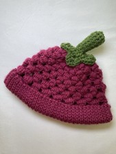 Handmade Crochet 0-3 Months Raspberry Baby Hat With Stem