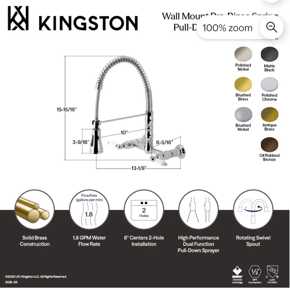 Grifo de cocina Bel-Air 2 manijas 2 orificios montaje en pared puente de preenjuague latón antiguo Foto 4 de 4