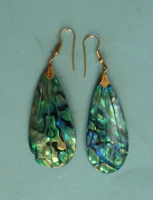 Abalone Shell Dangle Drop Earrings Hook Tear Drop… - image 2