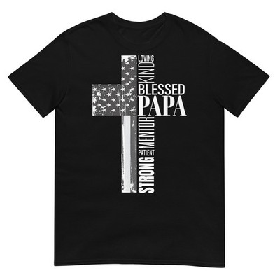 Vintage Christian Blessed Papa American Flag Fathers Day T-Shirt