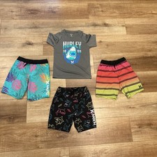 Lot of 4 Hurley Boys Pull-On Lined Swim Trunks Elastic Waist Swim Shirt 5/6