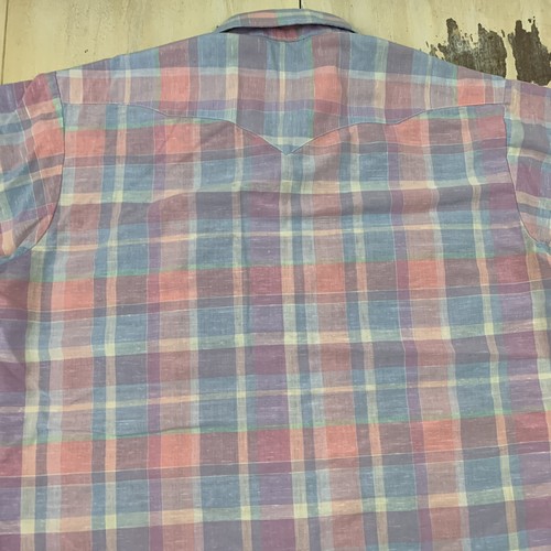 PANHANDLE SLIM: Vtg Pink Blue Pastel Plaid Pearl Snap Cowboy Shirt, Mens L/XL 17 - 第 10/12 張圖片