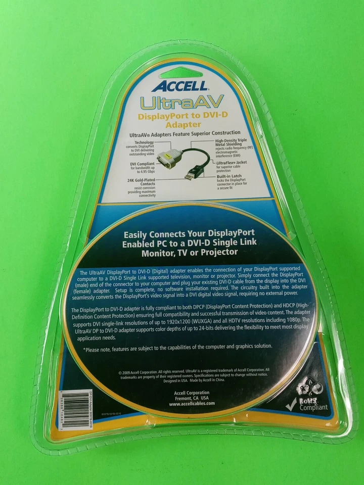 Accell UltraAV  DisplayPort to DVI Single-Link Adapter 24K Gold Plated - Image 3 of 4