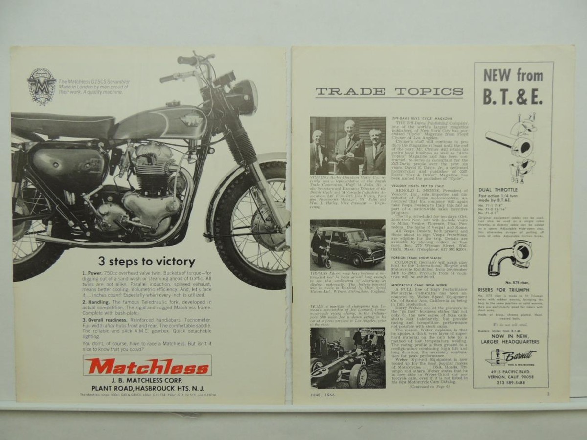 s Vintage 1966 Motorcycle Dealer News Matchless Triumph Kawasaki
