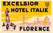 Excelsior Hotel Italie ~FLORENCE - ITALY~ Beautiful Old Luggage Label, MINT