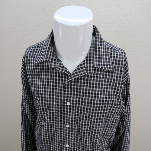Marshall Field's Navy Green Multi Check Non-Iron Button Up Shirt Mens 17.5 - Picture 3 of 7