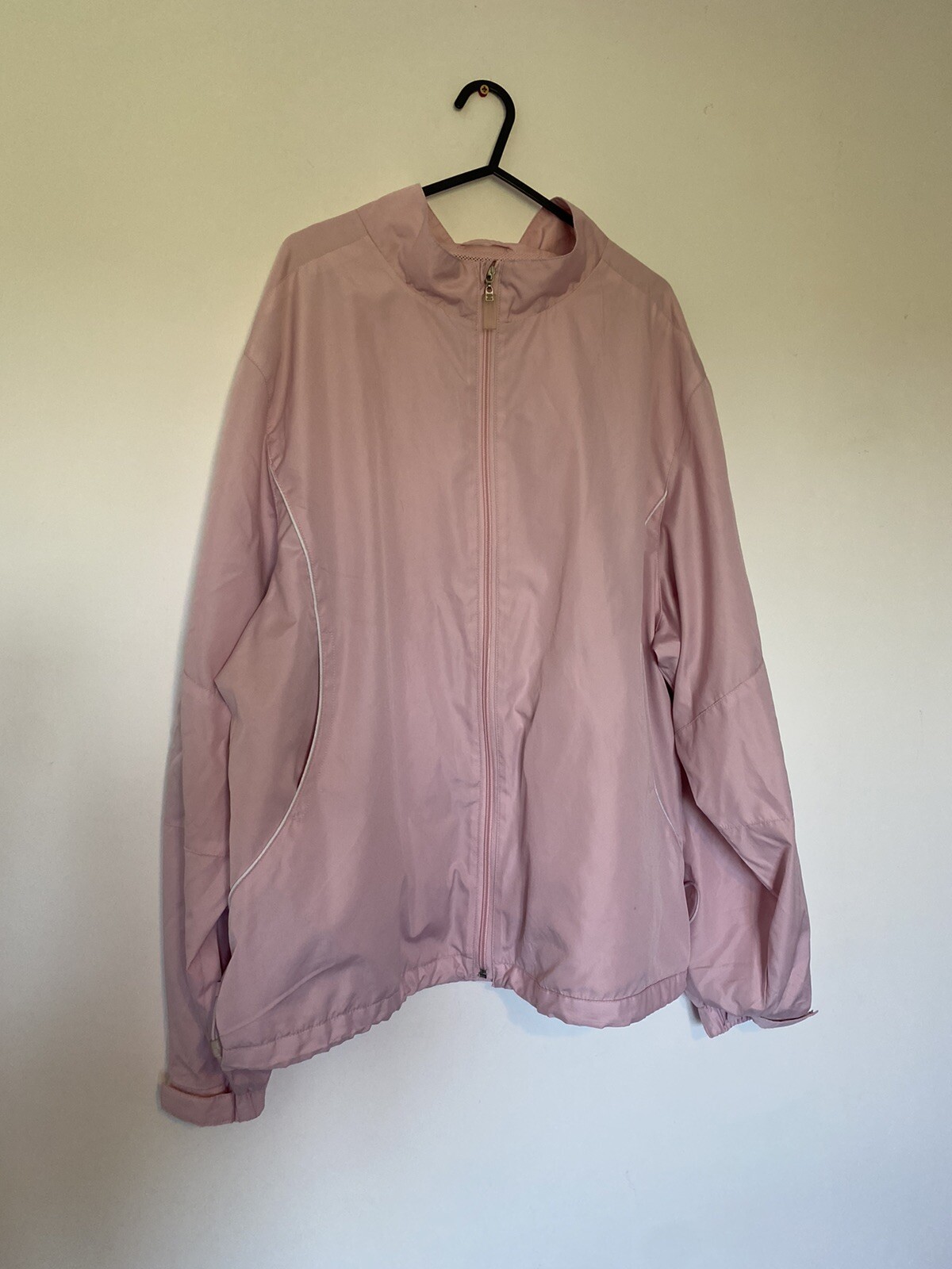 Light pink women’s shell suit top trackie top zip up size UK 18 y2k 90