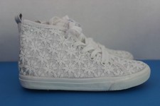 Cat Jack Youth Girls White Lace Floral on Silver Hi Top SNEAKERS Size 11