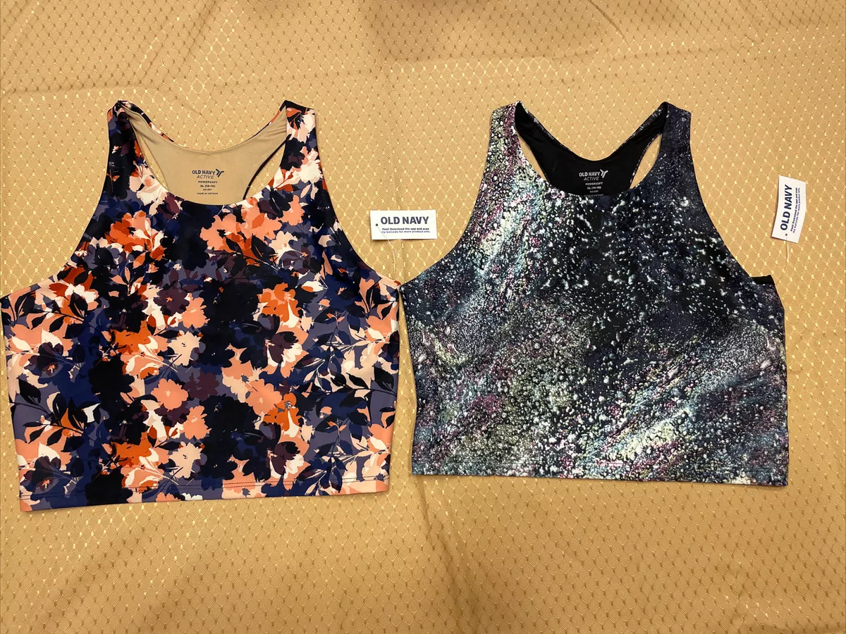 Lot 2 NWT Old Navy Active Powersoft Sports Bra XL 14 - 16 Flowers Galaxy  Full
