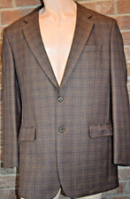 Jos A Bank Blazer Men 42L Long Brown Windowpane Jacket 100 Wool 2 Button 1 Vent