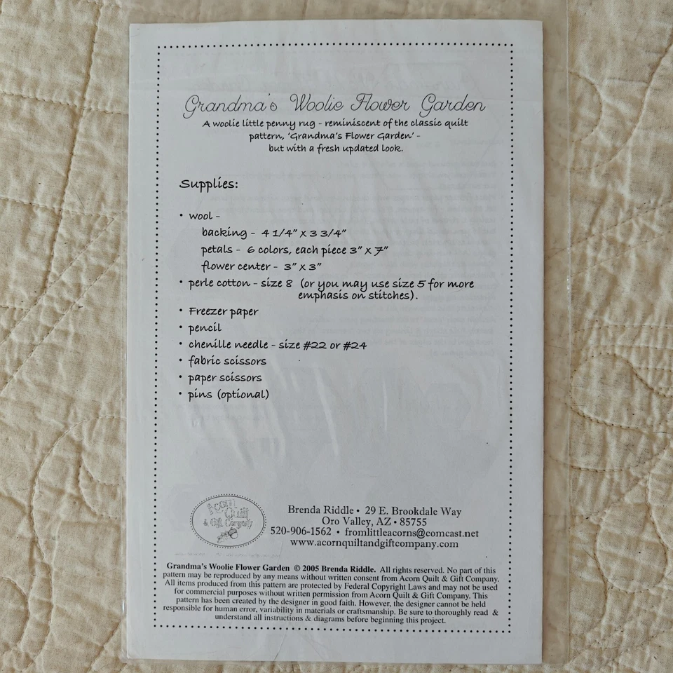 2005 "Woolie Flower Garden" Small Wool Penny Rug Quilt Theme Pattern & Template - Image 3 of 4