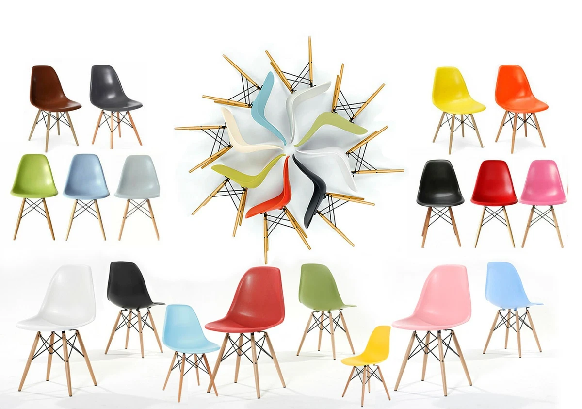 11 COLOUR Plastic Chair with Wooden legs Lounge Dining Retro Designer