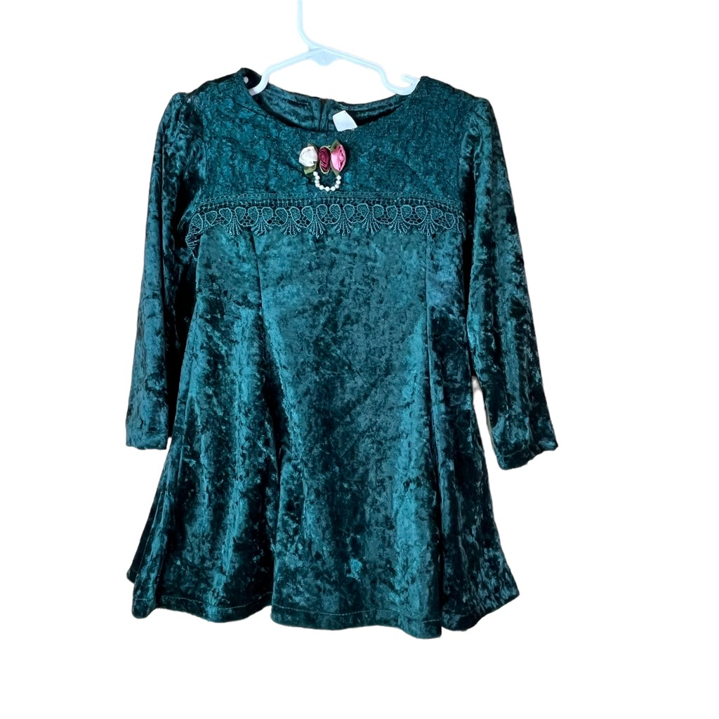 green velvet dress toddler girl Luli & Me Baby / Toddler Girls Luxe Velvet Float Dress - Lace Collar & Pearls