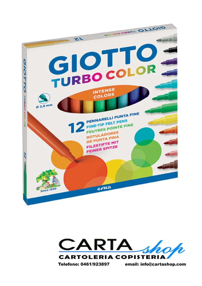 Giotto Turbo Color 12 Pennarelli Colorati - Punta 2,8 mm. - Punta Fine