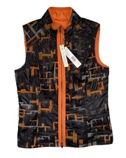 New Spanner Reversible Vest Jacket Sz 10 Orange Grey Geometric Zip Wool Blend