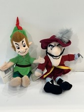 Disney Store Peter Pan Captain Hook Bean Bag Plush Lot Of 2 New With Tags 8"