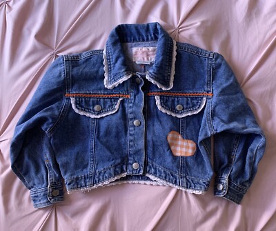 Vtg Jordache Jacket 5 5t Girls Blue Jean Denim Cropped Cotton Lace 