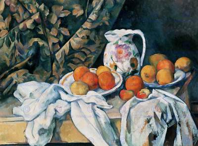 GEMÄLDE STILLLEBEN STUDIE CEZANNE MIT VORHANG POSTER KUNSTDRUCK BB12575A