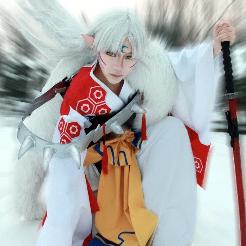 Anime Inuyasha Sesshomaru Cosplay Costume Full Set Kimono Tops Pants Belt Shawl - Image 2 of 4