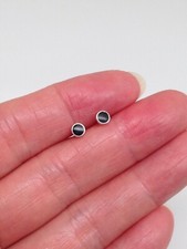 Tiny Black Onyx Stud Earrings Simulated Women's Round 3mm 925 Sterling Silver