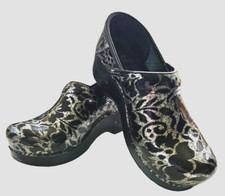 Women's Dansko Sz 36 5.5 Professional Black/Silver Patent Leather Clog Shoes